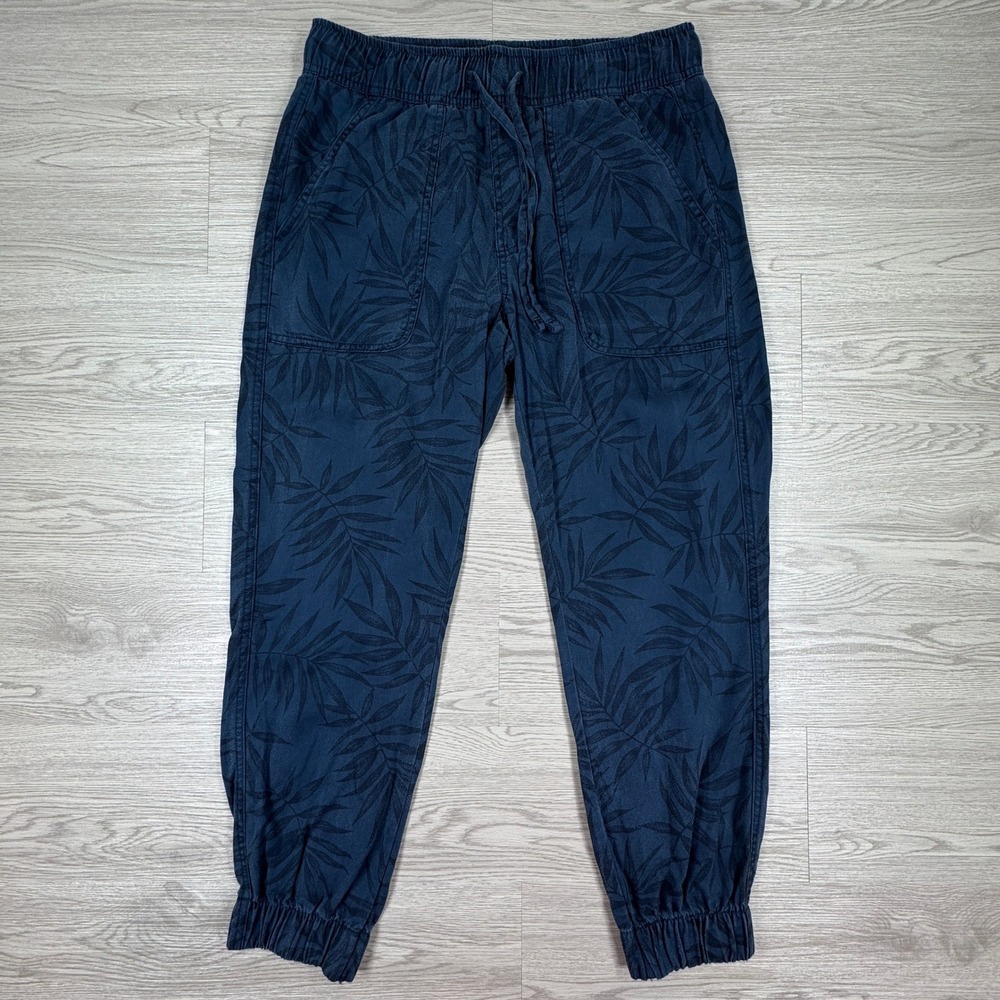 Orvis Women Joggers Palm Leaf Print Blue Small Lyocell Elastic Waist Pants